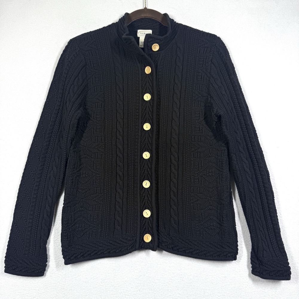 Vintage LL Bean Sweater Women S Chunky Cable Knit Mock Neck Cardigan Granola 90s